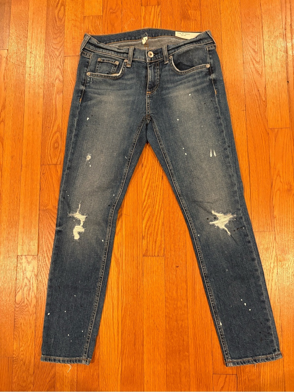 Rag & Bone Distressed Dark Blue Slim Jeans